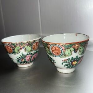 Vintage Famille Canton Rose Tea Cups, No Chips or Cracks.